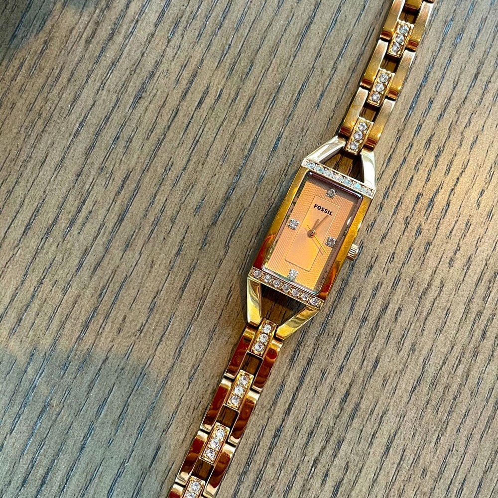 Used Rose Gold and Rhinestones Strap Thin Watch
